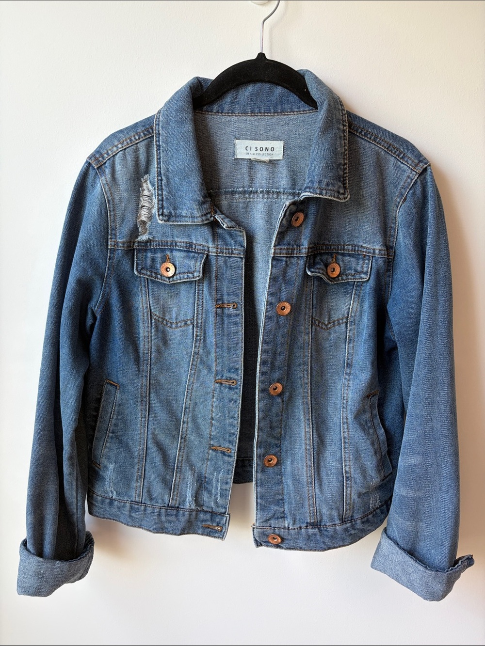 Ci Sono Medium Blue Distressed Denim Jacket